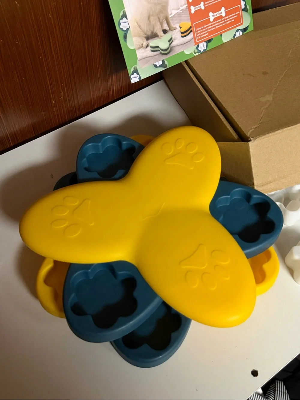 Interactive Yellow and Teal Dog Puzzle Feeder Toy